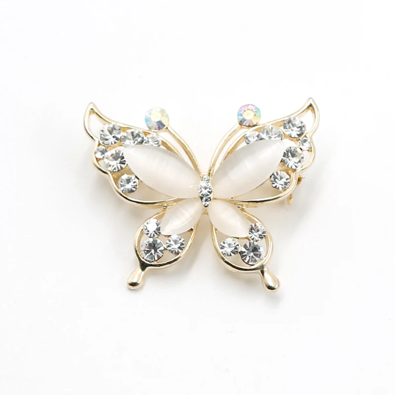 Cateye Stone Butterfly Brosch med guldpläterad