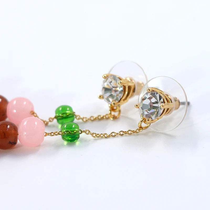 Colorful Resin Beads and Diamond Earrings