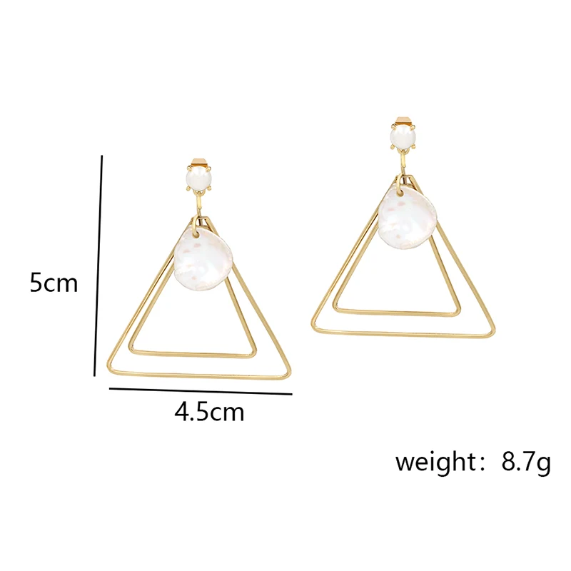 Gold Plated Brass Triangle Pearl Earrings