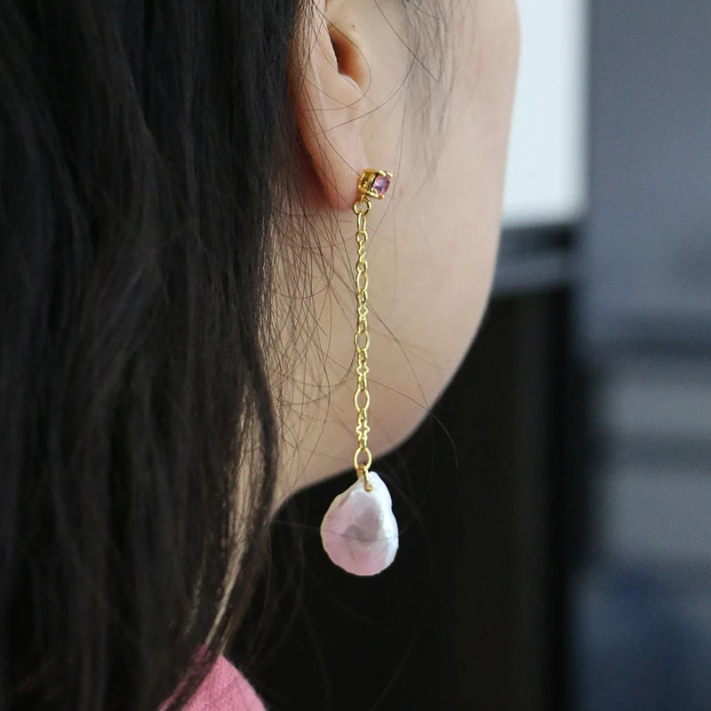 Long Baroque Pearl Pendant Earrings