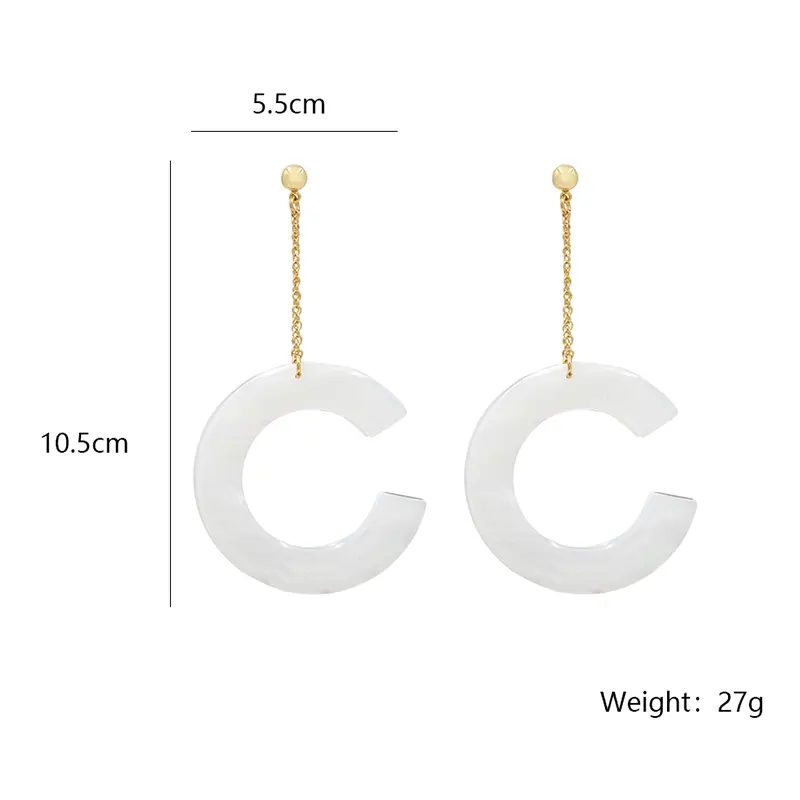 Moonlight White Dangling C-shaped Earrings