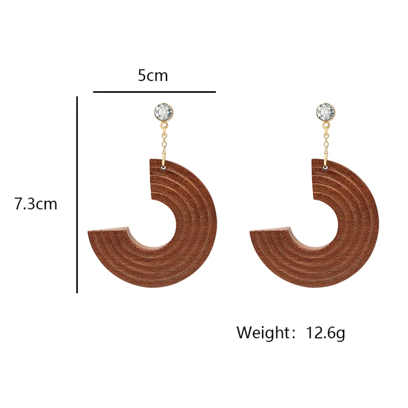 C Shape Wood Pendant With Diamond Earrings